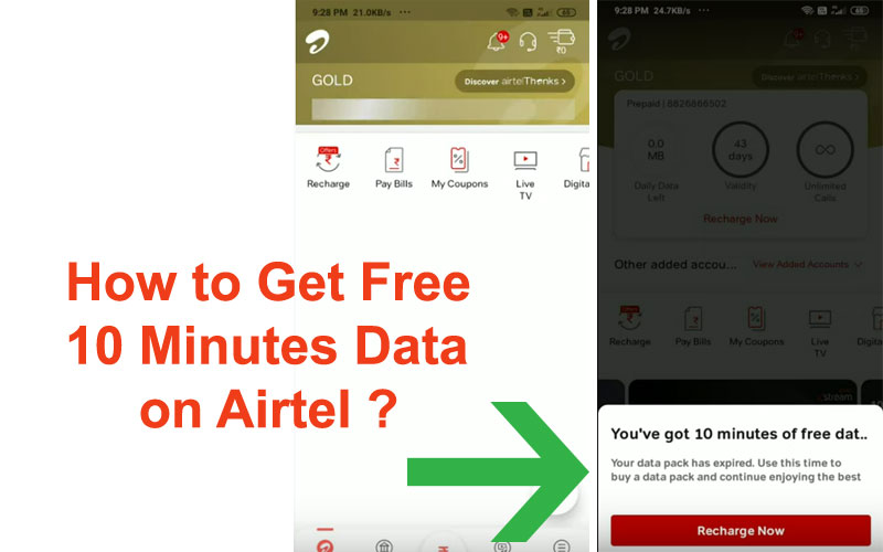 airtel 10 min data free