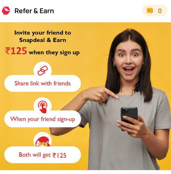 Snapdeal referral code Free 125 sign up 125 refer on app install