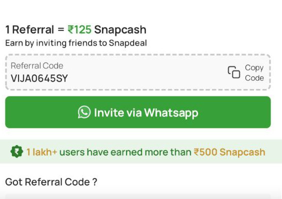 snapdeal referral code