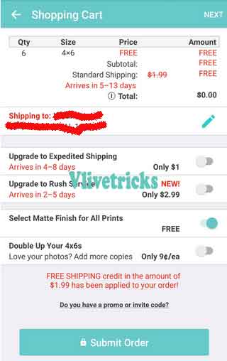 Free shipping for free prints app