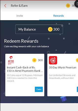 wynk music app redeem rewards