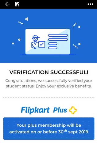 flipkart plus student verification successful