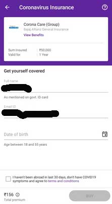 Coronavirus Insurance form