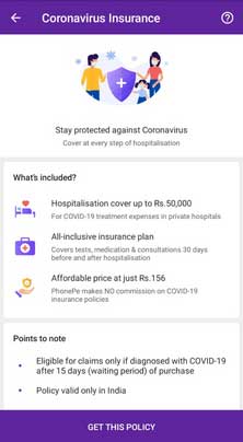 phonepe coronavirus Insurance