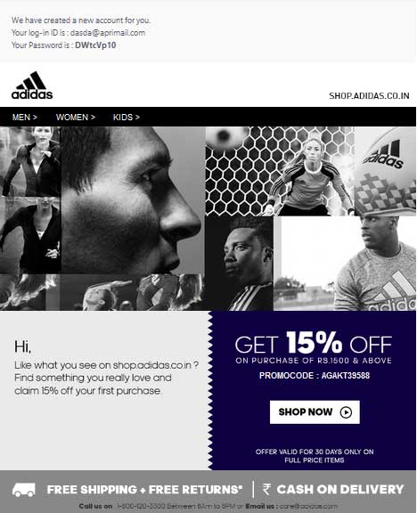 adidas new user promo code on email