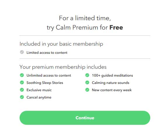 calm premium free trial subscription