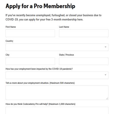 apply Pro Membership of codecademy